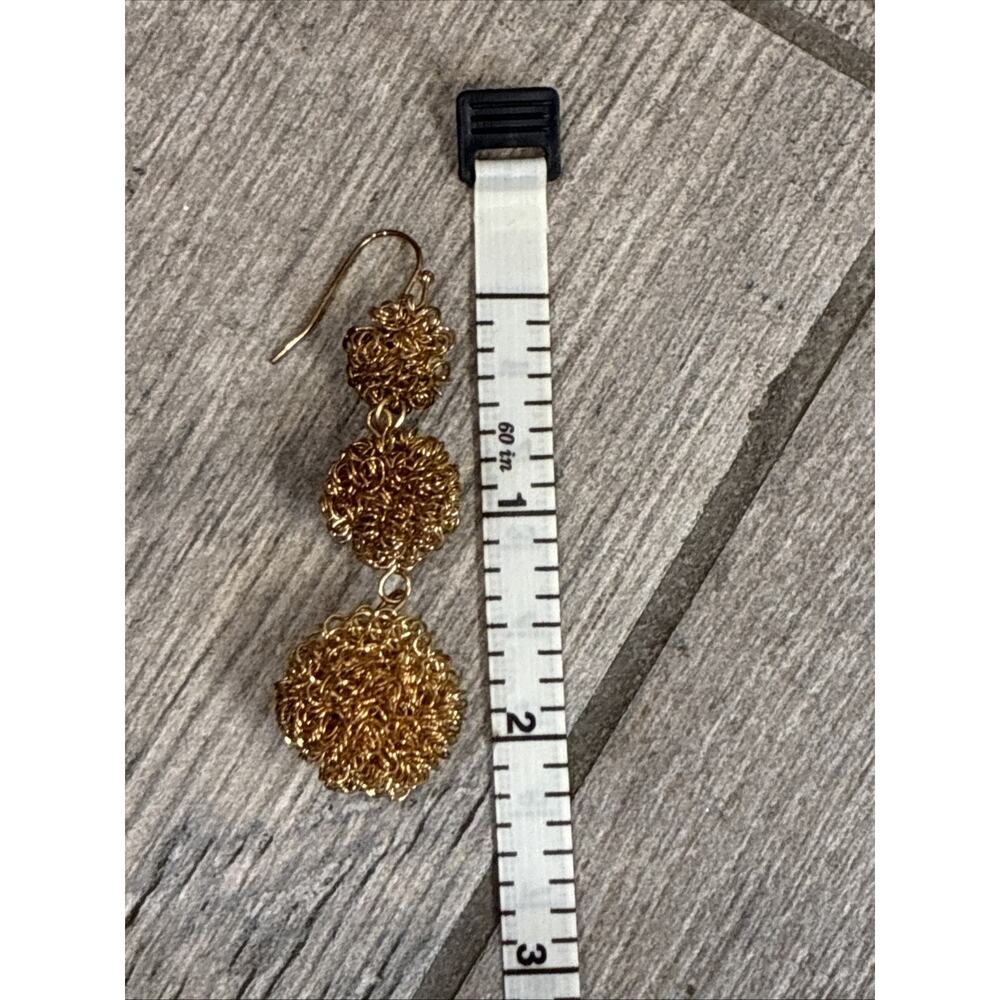 Vintage 90s Kenneth Jay Lane KJL Gold Woven Wire Drop Earrings French Wire - Picture 4 of 5